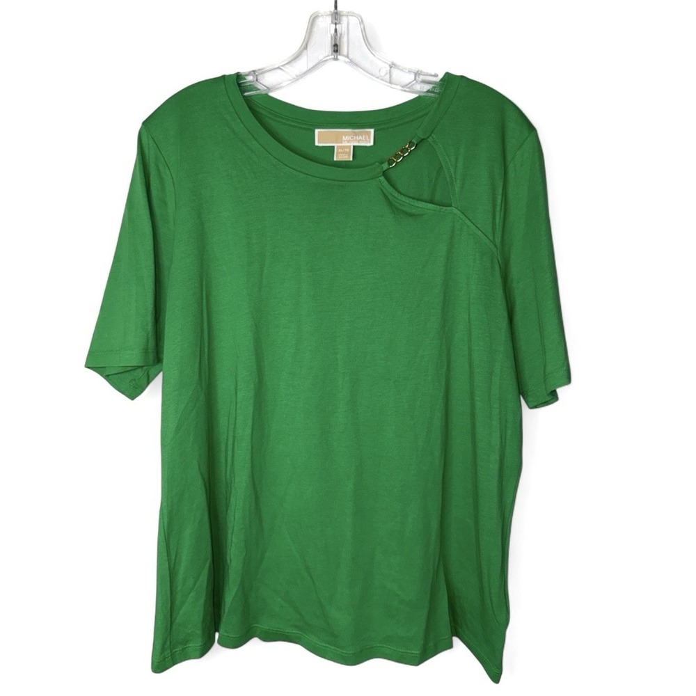 NWT Michael Kors XL Spring Green Cutout Gold Chain Short Sleeve Top MSRP $78 - Picture 2 of 9